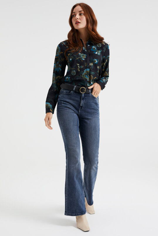 Damen-Flared-Jeans mit hoher Taille und Stretch, Dunkelblau